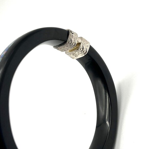 Jay King Black Onyx Agate & Micro Opal Mosaic Inlay Sterling Bangle Bracelet - Picture 7 of 9
